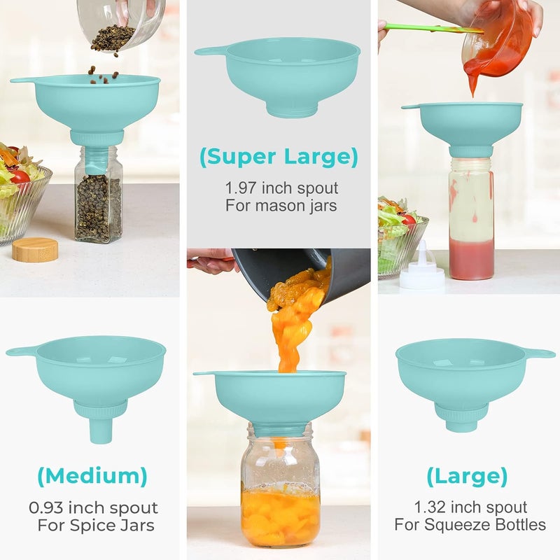 BALIWELL Wide Mouth Kitchen Funnel, Food Grade Plastic Cooking Canning Funnel with 4 Sizes Spouts for Filling Wide and Regular Mason Jars, Spray Dropper Oil Bottle Jug Spices Shampoo Sauce - Image 2